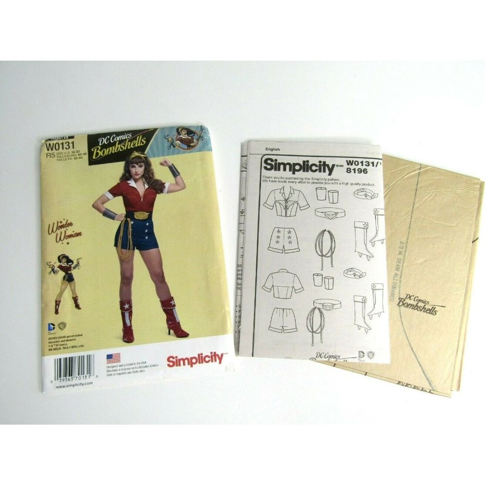 Simplicity Sewing Pattern 8196 Misses Ladies DC Comics Wonder Woman Size 14-22